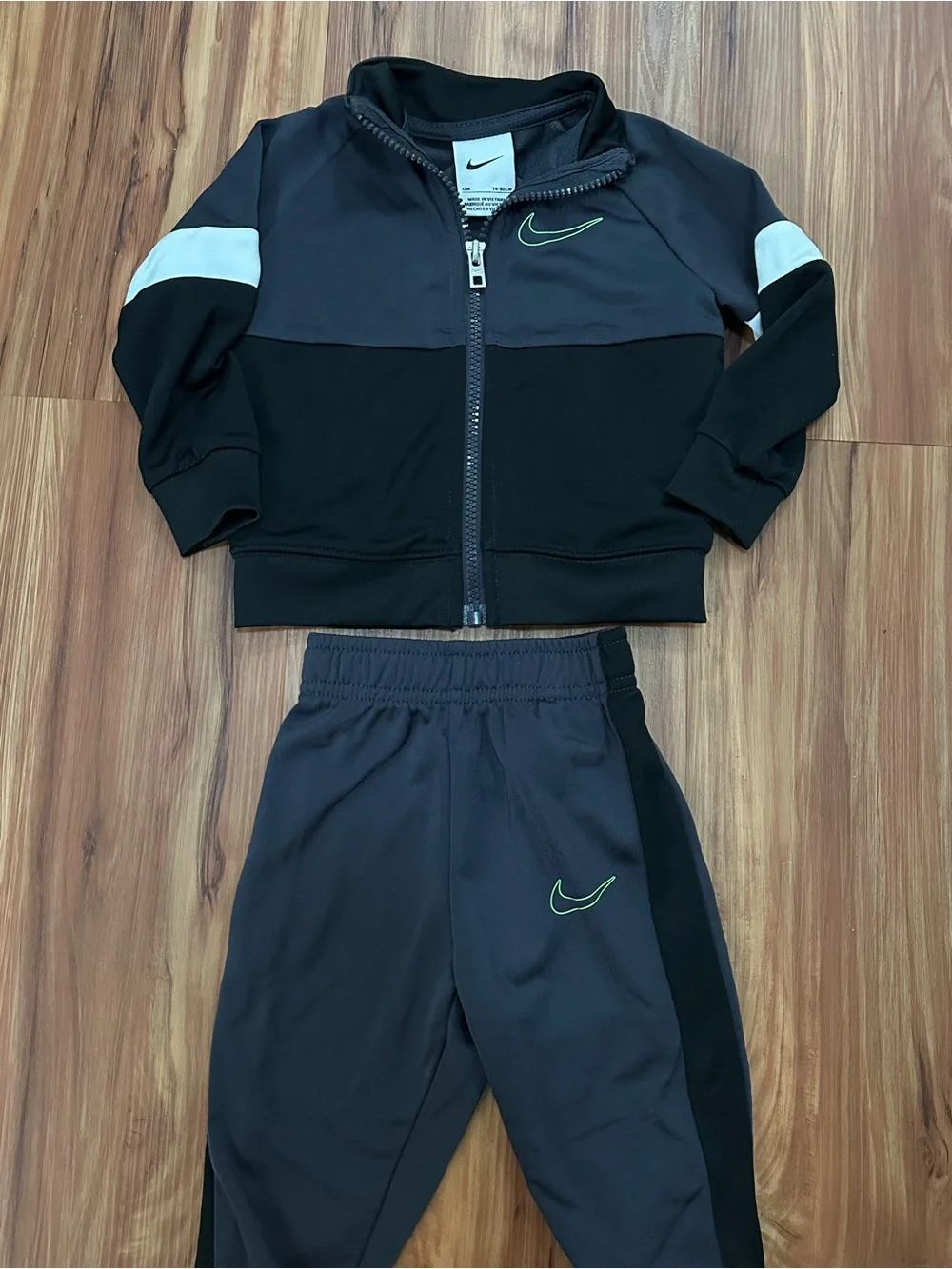 Nike Baby Two Piece Track Set in Black, Gray and White
